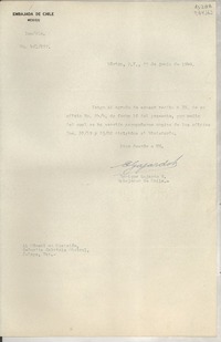 [Oficio] N° 451277, 1949 jun. 22, México, D.F., México [al] Cónsul en Comisión, Señorita Gabriela Mistral, Jalapa, Ver., [México]