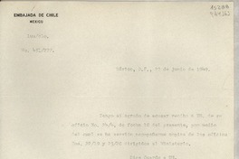 [Oficio] N° 451277, 1949 jun. 22, México, D.F., México [al] Cónsul en Comisión, Señorita Gabriela Mistral, Jalapa, Ver., [México]