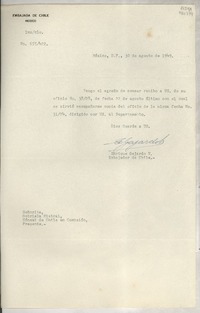 [Oficio] N° 655422, 1949 ago. 30, México, D.F., México [a la] Señorita, Gabriela Mistral, Cónsul de Chile en Comisión, [México?]