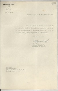 [Oficio] N° 732484, 1949 sept. 21, México, D.F., México [a la] Señorita, Gabriela Mistral, Cónsul de Chile en Comisión, Jalapa, Ver., [México]