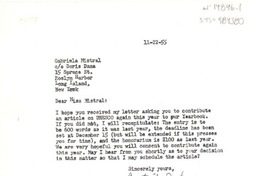 [Carta] 1955 nov. 22, Chicago Illinois, [Estados Unidos] [a] Gabriela Mistral co Doris Dana, Long Island, New York, [Estados Unidos]