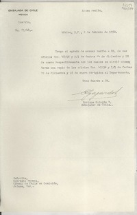 [Oficio] N° 8148, 1950 feb. 2, México, D.F., México [a la] Señorita, Gabriela Mistral, Cónsul de Chile en Comisión, Jalapa, Ver., [México]