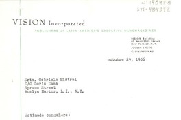 [Carta] 1956 oct. 29, New York, [Estados Unidos] [a] Gabriela Mistral co Doris Dana, Long Island, New York, [Estados Unidos]