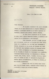 [Circular] N° 30589, 1946 jun. 25, Lima, [Perú] [a] Señor Ministro de Relaciones Exteriores, Santiago de Chile