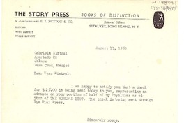 [Carta] 1950 aug. 17 Long Island, New York, [Estados Unidos] [a] Gabriela Mistral, Veracruz, México
