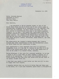 [Carta] 1950 sep. 12, Bronxville, New York, [Estados Unidos] [a] Gabriela Mistral, Consulado de Chile, Veracruz, México