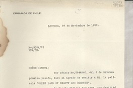 [Oficio] N° 302473, 1952 nov. 27, Londres, [Inglaterra] [a la] Señorita Gabriela Mistral, Cónsul de Chile en Napoles, Italia