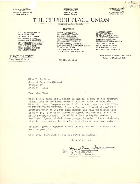 [Carta] 1951 mar. 16, New York, [Estados Unidos] [a] Doris Dana, Rapallo, Italia