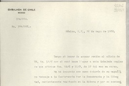 [Oficio] N° 344207, 1950 mayo 26, México D. F. [a] Señorita Gabriela Mistral, Cónsul de Chile en Comisión, Jalapa, Ver.