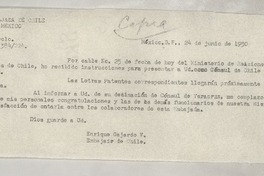 [Oficio] N° 384224, 1950 jun. 24, México D. F. [a] Gabriela Mistral