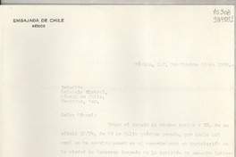 [Oficio] 1950 sept. 20, México D. F. [a] Señorita Gabriela Mistral, Cónsul de Chile, Veracruz