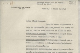 [Oficio] N° 66, 1935 ene. 3, Madrid, España [al] Señor Cónsul General de Chile