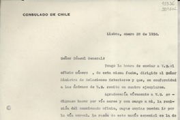 [Oficio], 1936 ene. 28, Lisboa, [Portugal] [a] Señor Cónsul General de Chile, Lisboa