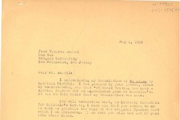 [Carta] 1958 may 1, New York, [Estados Unidos] [a] José Amaral Vázquez New Brunswick, New Jersey, [Estados Unidos]