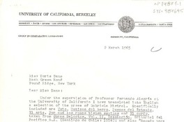 [Carta] 1965 mar. 2, Berkeley, California, [Estados Unidos] [a] Doris Dana, New York, [Estados Unidos]