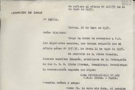 [Oficio] N° 12144, 1937 mayo 18, Lisboa, [Portugal] [al] Señor Ministro de Relaciones Exteriores y Comercio, Santiago, Chile