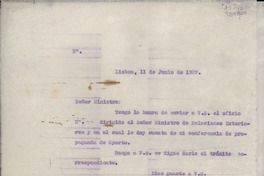 [Oficio] 1937 jun. 11, Lisboa, [Portugal] [al] Señor Encargado de Negocios de Chile en Portugal, Lisboa