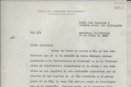 [Oficio] N° 11, 1947 ene. 27, Monrovia, California, [Estados Unidos] [al] Señor Ministro de Relaciones Exteriores de Chile