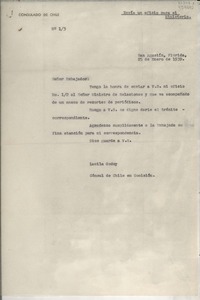 [Oficio] N° 13, 1939 ene. 25, San Augustín, Florida, [EE.UU.] [al] Sr. Embajador [de Chile en Washington], [EE.UU.]