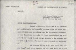 [Oficio] N° 23, 1947 feb. 23, Monrovia, California, [Estados Unidos] [al] Señor Cónsul General de Chile en Nueva York