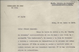 [Oficio] N° 1539, 1939 jun. 12, Niza, [Francia] [al] Señor Cónsul General de Chile en Francia