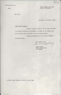 [Oficio] N° 217, 1947 abr. 3, Monrovia, [EE.UU.] [al] Señor Cónsul General de Chile en Nueva York, [EE.UU.]
