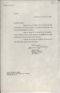 [Oficio] N° 262, 1947 abr. 11, Monrovia, [Estados Unidos] [al] Dr. Luther H. Evans, Director de la biblioteca del Congreso, Washington, D. C.