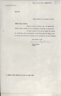 [Oficio] N° 6120, 1947 oct. 5, Santa Barbara, [Estados Unidos] [al] Señor Cónsul General de Chile en Nueva York