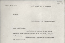 [Oficio] N° 7222, 1947 dic. 5, Santa Barbara, [Estados Unidos] [al] Señor Cónsul General de Chile en Nueva York