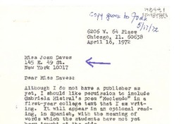 [Carta] 1972 may 17, Chicago, [Estados Unidos] [a] Joan Daves, New York, [Estados Unidos]