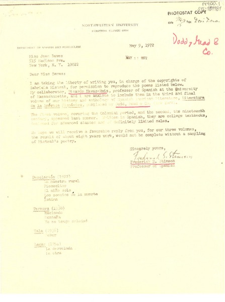 [Carta] 1972 may 9, Chicago, [Estados Unidos] [a] Joan Daves, New York, [Estados Unidos]