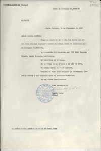 [Oficio] N° 7423, 1947 dic. 18, Santa Barbara, [Estados Unidos] [al] Señor Cónsul General de Chile en Nueva York