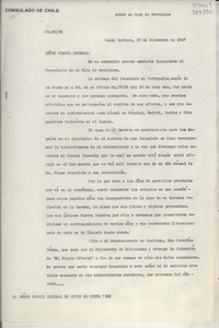 [Oficio] N° 8028, 1947 dic. 27, Santa Barbara, [Estados Unidos] [al] Señor Cónsul General de Chile en Nueva York