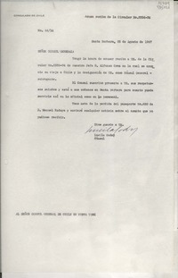 [Oficio] N° 4614, 1947 ago. 25, Santa Barbara, [EE.UU.] [al] Señor Cónsul General de Chile en Nueva York, [EE.UU.]