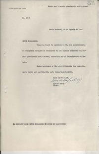 [Oficio] N° 483, 1947 ago. 25, Santa Barbara, [EE.UU.] [al] Señor Excelentísimo Señor Embajador de Chile en Washington, [EE.UU.]