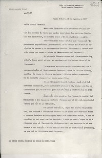 [Oficio] N° 5017, 1947 ago. 25, Santa Barbara, [EE.UU.] [al] Señor Cónsul General de Chile en Nueva York, [EE.UU.]