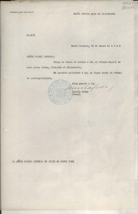 [Oficio] N° 21, 1948 ene. 30, Santa Barbara, [Estados Unidos] [al] Señor Cónsul General de Chile en Nueva York