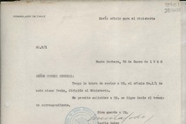 [Oficio] N° 21, 1948 ene. 30, Santa Barbara, [Estados Unidos] [al] Señor Cónsul General de Chile en Nueva York