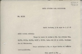 [Oficio] N° 2810, 1948 mayo 5, Santa Barbara, [EE.UU.] [al] Señor Cónsul General de Chile en Nueva York, [EE.UU.]