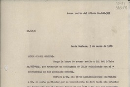 [Oficio] N° 186, 1948 mar. 5, Santa Barbara, [Estados Unidos] [al] Señor Cónsul General de Chile en Nueva York