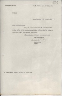[Oficio] N° 3711, 1948 jun. 5, Santa Barbara, [EE.UU.] [al] Señor Cónsul General de Chile en Nueva York, [EE.UU.]
