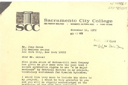 [Carta] 1972 nov. 11, [Sacramento, California, Estados Unidos] [a] Joan Daves, New York, [Estados Unidos]