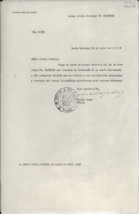[Oficio] N° 4618, 1948 jul. 21, Santa Barbara, [EE.UU.] [al] Señor Cónsul General de Chile en Nueva York, [EE.UU.]