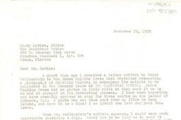 [Carta] 1972 dec. 23, [Estados Unidos] [a] Barry Levine, Miami, Florida, [Estados Unidos]