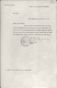 [Oficio] N° 4719, 1948 jul. 21, Santa Barbara, [EE.UU.] [al] Señor Cónsul General de Chile en Nueva York, [EE.UU.]