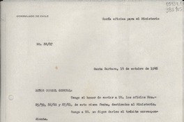 [Oficio] N° 8827, 1948 oct. 14, Santa Barbara, [Estados Unidos] [al] Señor Cónsul General de Chile en Nueva York