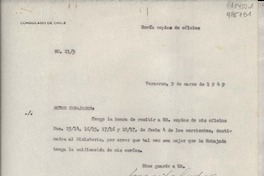 [Oficio] N° 213, 1949 mar. 9, Veracruz, [México] [al] Señor Embajador de Chile en México