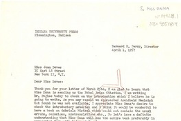 [Carta] 1957 apr. 1, Bloomington, Indiana, [Estados Unidos] [a] Joan Daves, New York, [Estados Unidos]