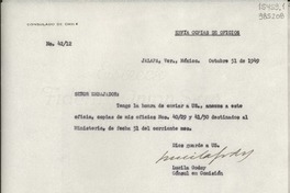 [Oficio] N° 4212, 1949 oct. 31, Jalapa, Ver., México [al] Señor Embajador de Chile en México