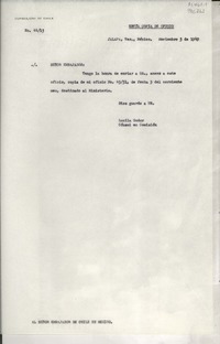 [Oficio] N° 421, 1949 sept. 19, Jalapa, Ver., México [al] Señor Cónsul General de Chile en México